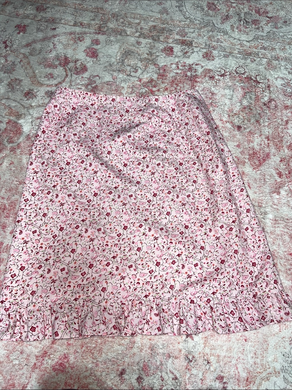 Talbots Pink Floral Midi Skirt with Ruffle Hem